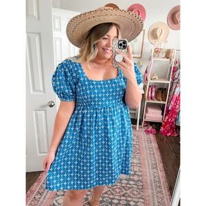RHODE Women's Blue Eyelet Mini Dress with Pockets | 100% Cotton | Size 3XL | NWT